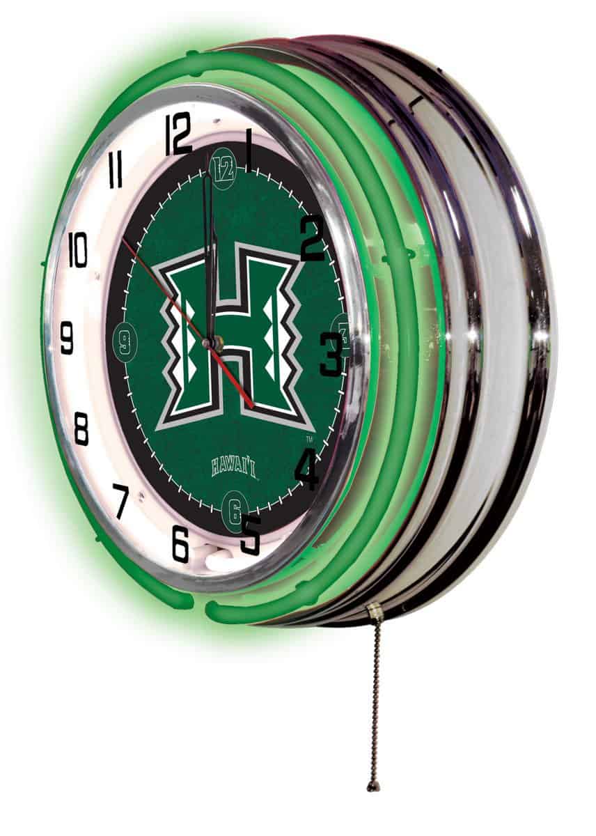 University of Hawaii 19-Inch Neon Logo Clock in Chrome 2 University of Hawaii 19-Inch Neon Logo Clock in Chrome - Image 2