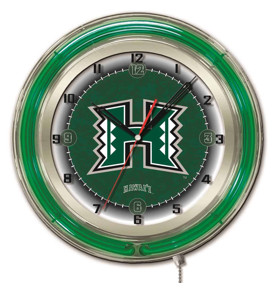 University of Hawaii 19-Inch Neon Logo Clock in Chrome 1 University of Hawaii 19-Inch Neon Logo Clock in Chrome