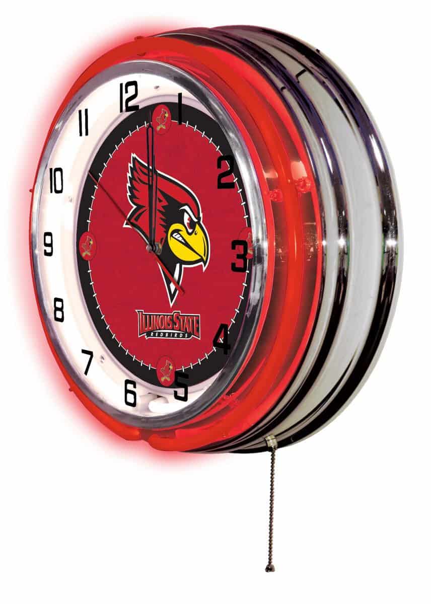 Illinois State University 19-Inch Neon Logo Clock in Chrome 2 Illinois State University 19-Inch Neon Logo Clock in Chrome - Image 2