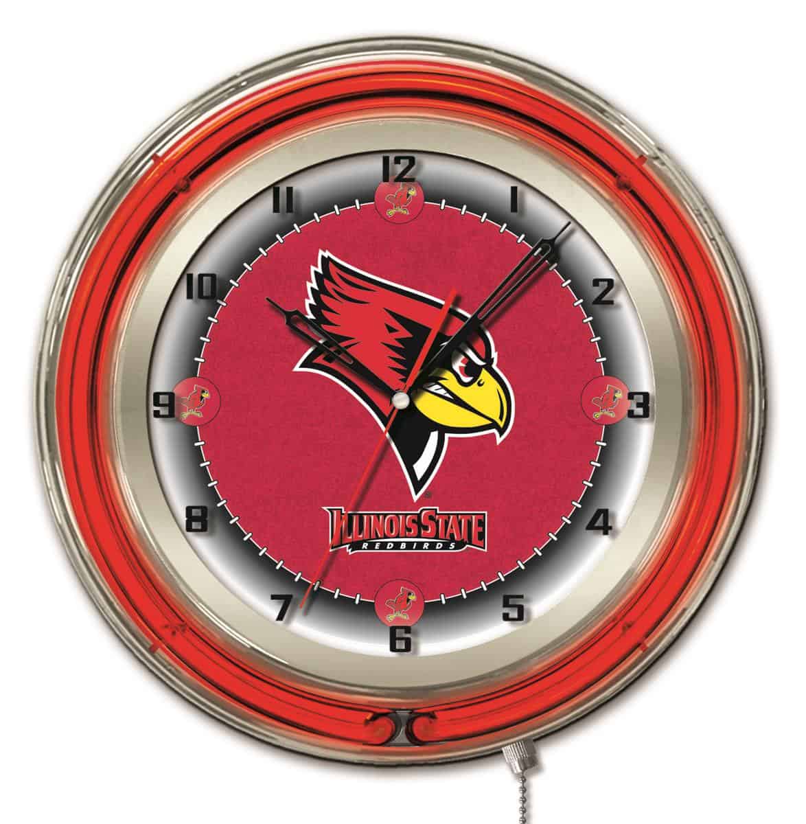 Illinois State University 19-Inch Neon Logo Clock in Chrome 1 Illinois State University 19-Inch Neon Logo Clock in Chrome