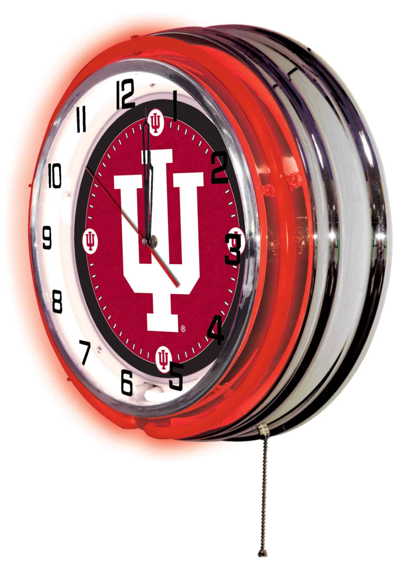Indiana University 19-Inch Neon Logo Clock in Chrome 2 Indiana University 19-Inch Neon Logo Clock in Chrome - Image 2