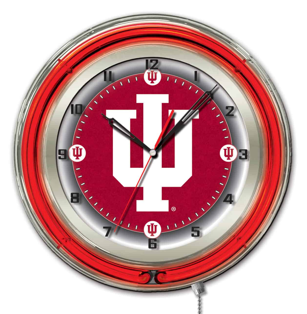 Indiana University 19-Inch Neon Logo Clock in Chrome 1 Indiana University 19-Inch Neon Logo Clock in Chrome