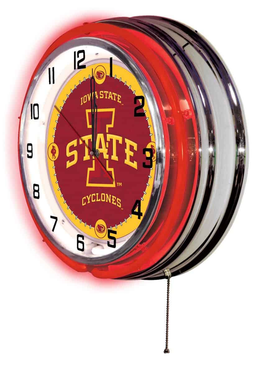 Iowa State University 19-Inch Neon Logo Clock in Chrome 2 Iowa State University 19-Inch Neon Logo Clock in Chrome - Image 2