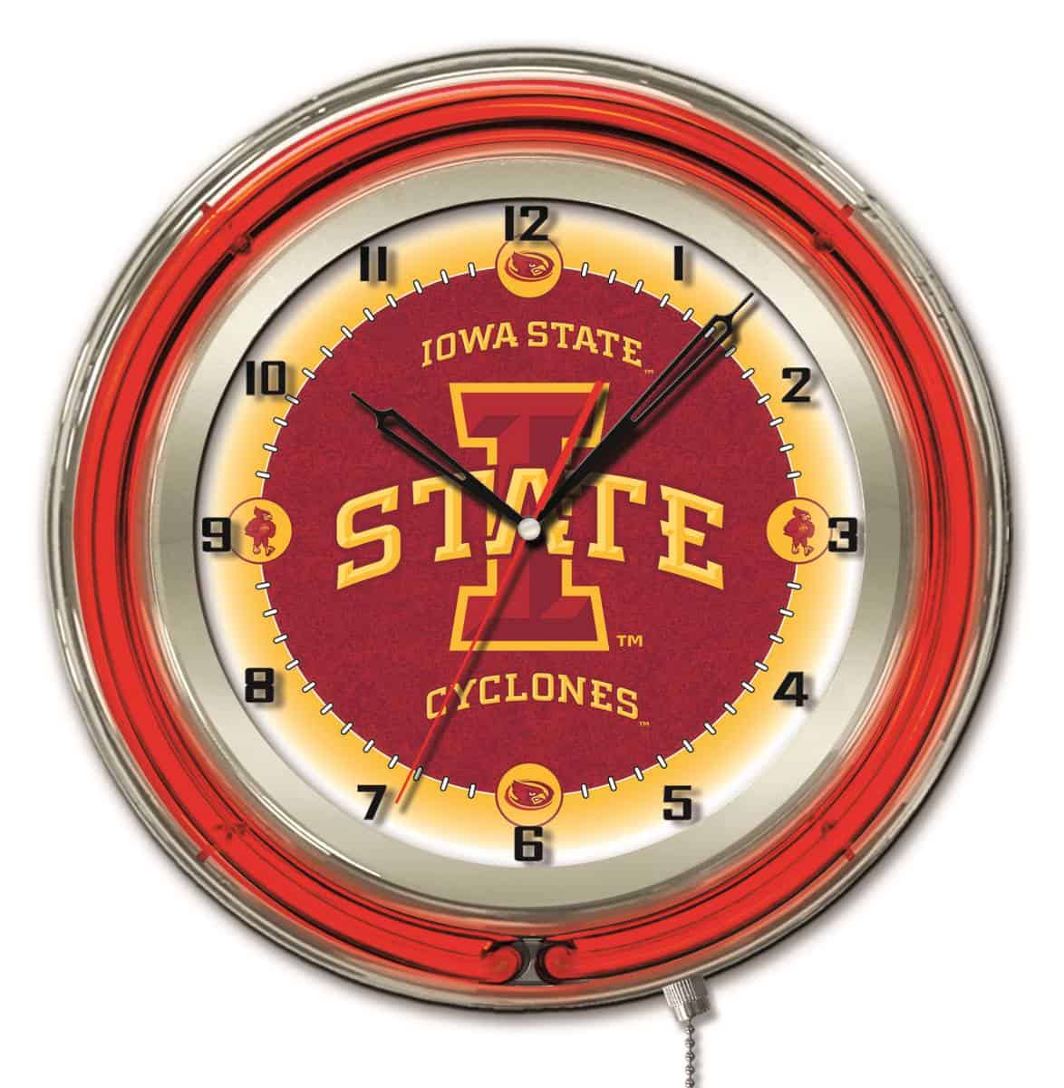 Iowa State University 19-Inch Neon Logo Clock in Chrome 1 Iowa State University 19-Inch Neon Logo Clock in Chrome