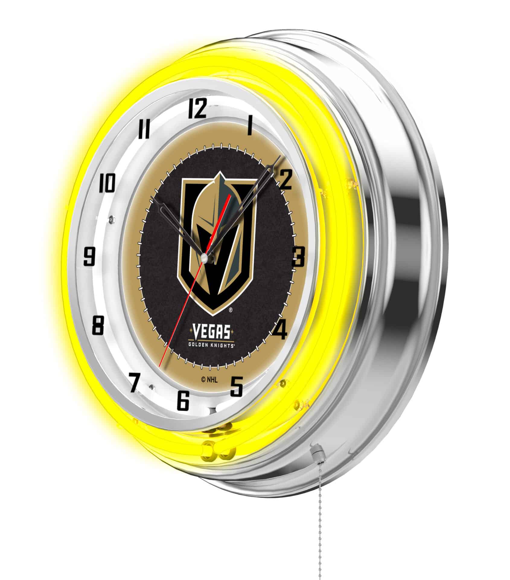 Vegas Golden Knights 19-Inch Neon Logo Clock in Chrome 2 Vegas Golden Knights 19-Inch Neon Logo Clock in Chrome - Image 2