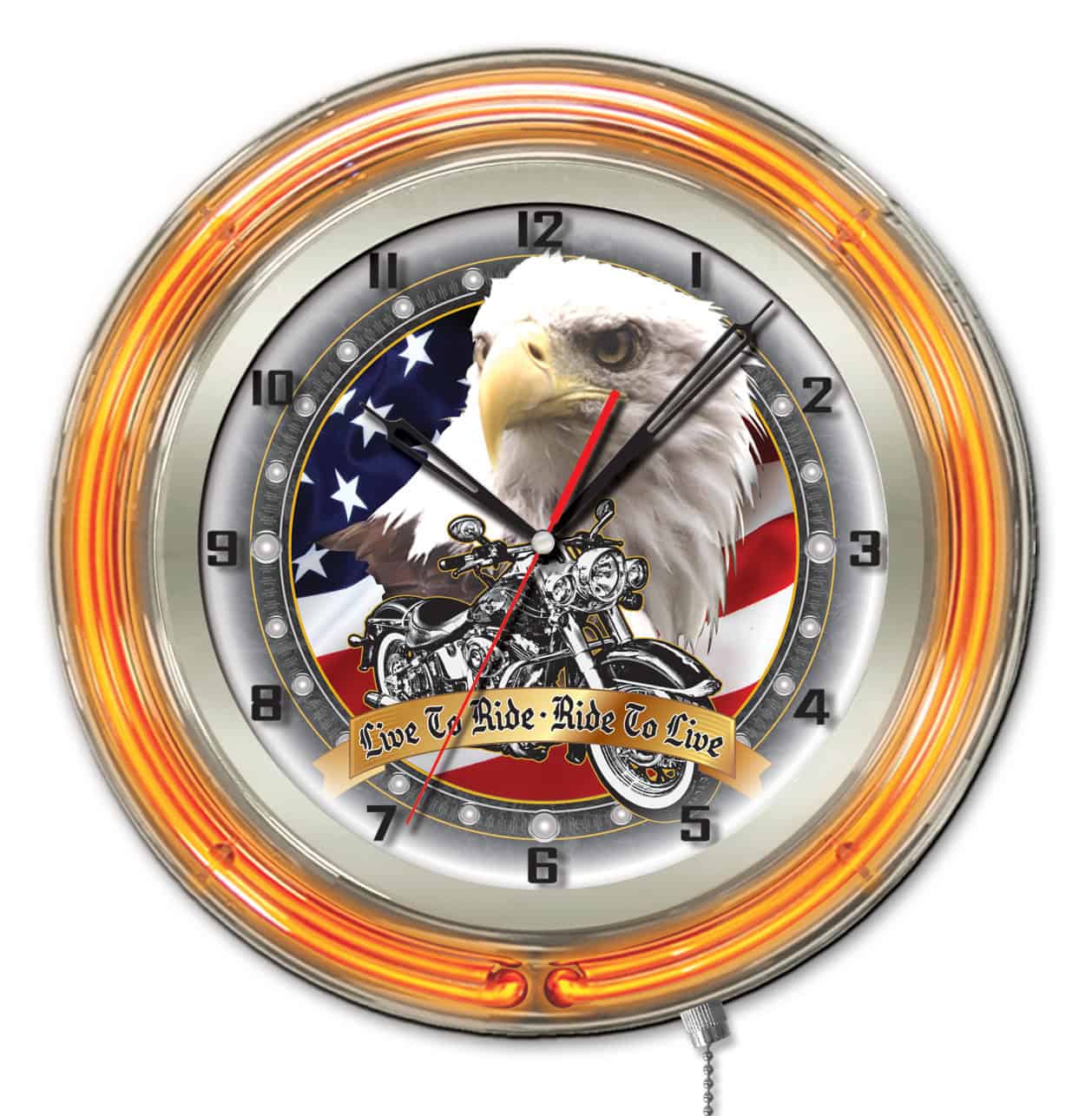 Live to Ride 19-Inch Neon Logo Clock in Chrome 1 Live to Ride 19-Inch Neon Logo Clock in Chrome