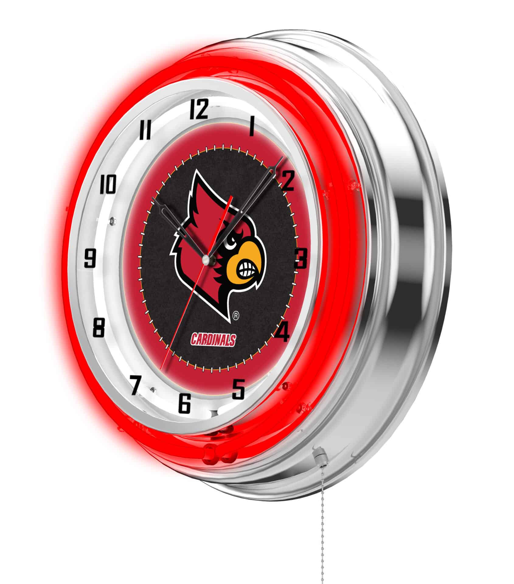 University of Louisville 19-Inch Neon Logo Clock in Chrome 2 University of Louisville 19-Inch Neon Logo Clock in Chrome - Image 2