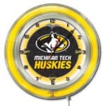 Michigan Tech University 19-Inch Neon Logo Clock in Chrome