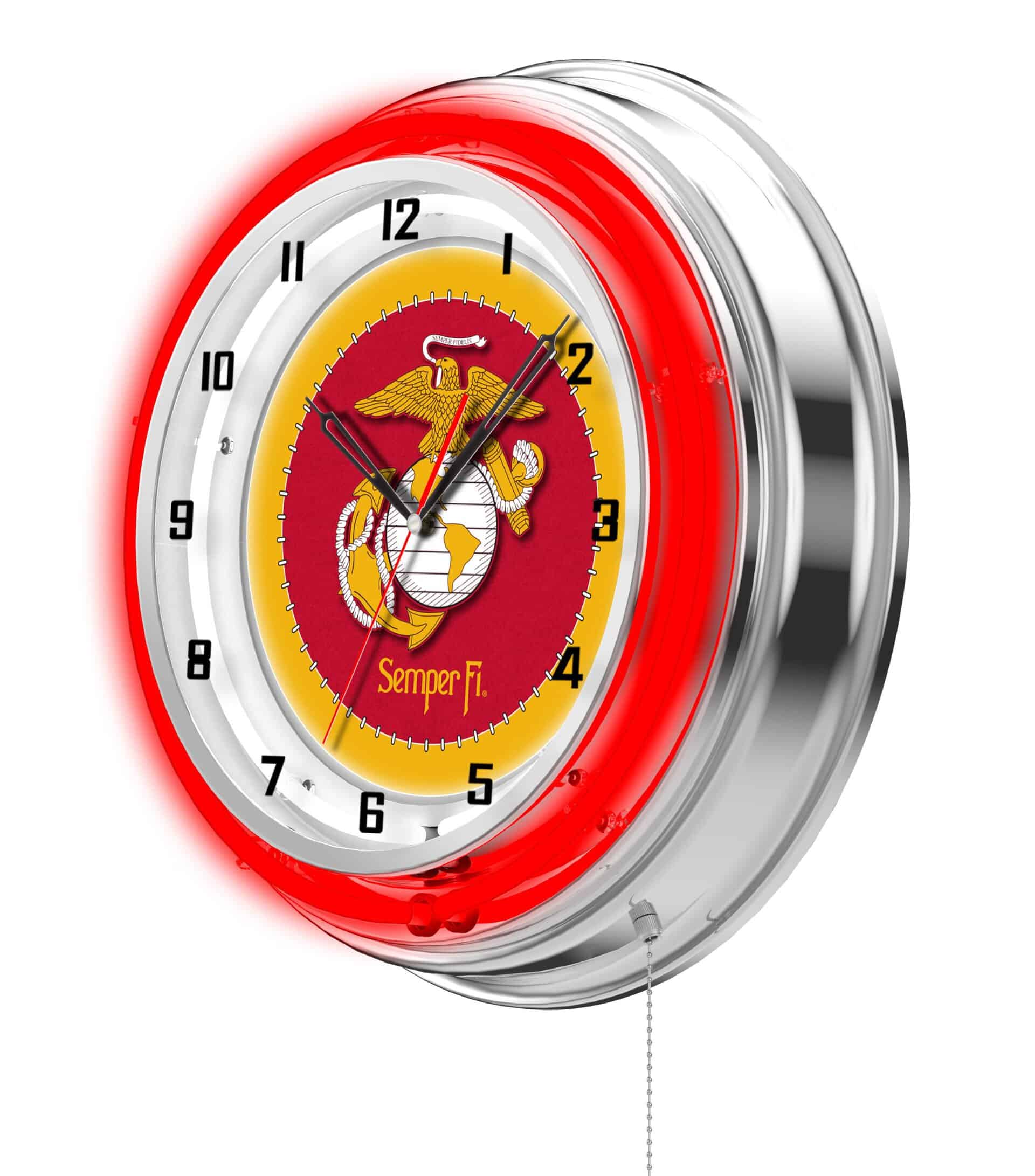 United States Marine Corps (Red/Yellow) 19-Inch Neon Logo Clock in Chrome 7 United States Marine Corps (Red/Yellow) 19-Inch Neon Logo Clock in Chrome