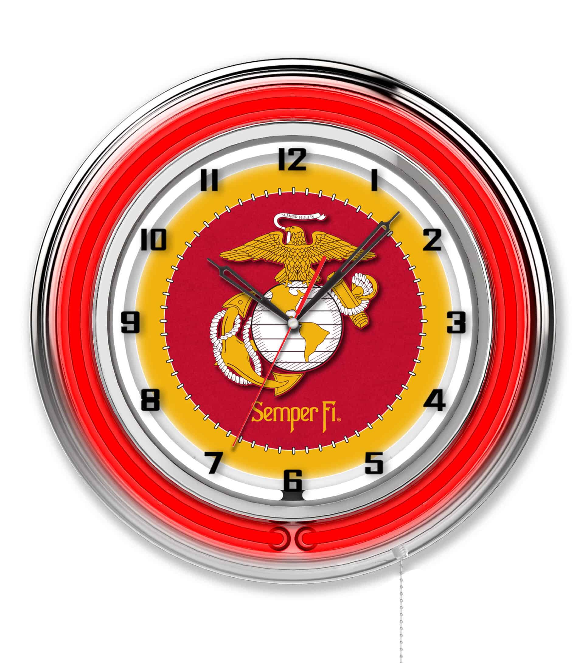 United States Marine Corps (Red/Yellow) 19-Inch Neon Logo Clock in Chrome 6 United States Marine Corps (Red/Yellow) 19-Inch Neon Logo Clock in Chrome
