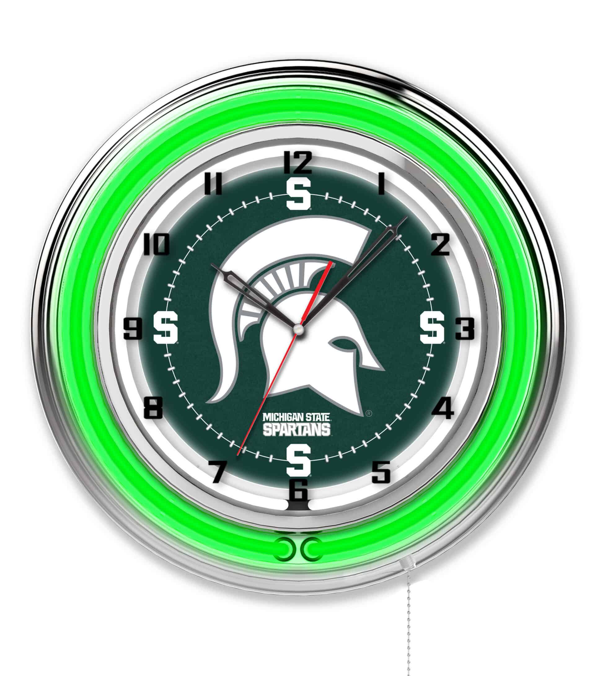 Michigan State University 19-Inch Neon Logo Clock in Chrome 6 Michigan State University 19-Inch Neon Logo Clock in Chrome