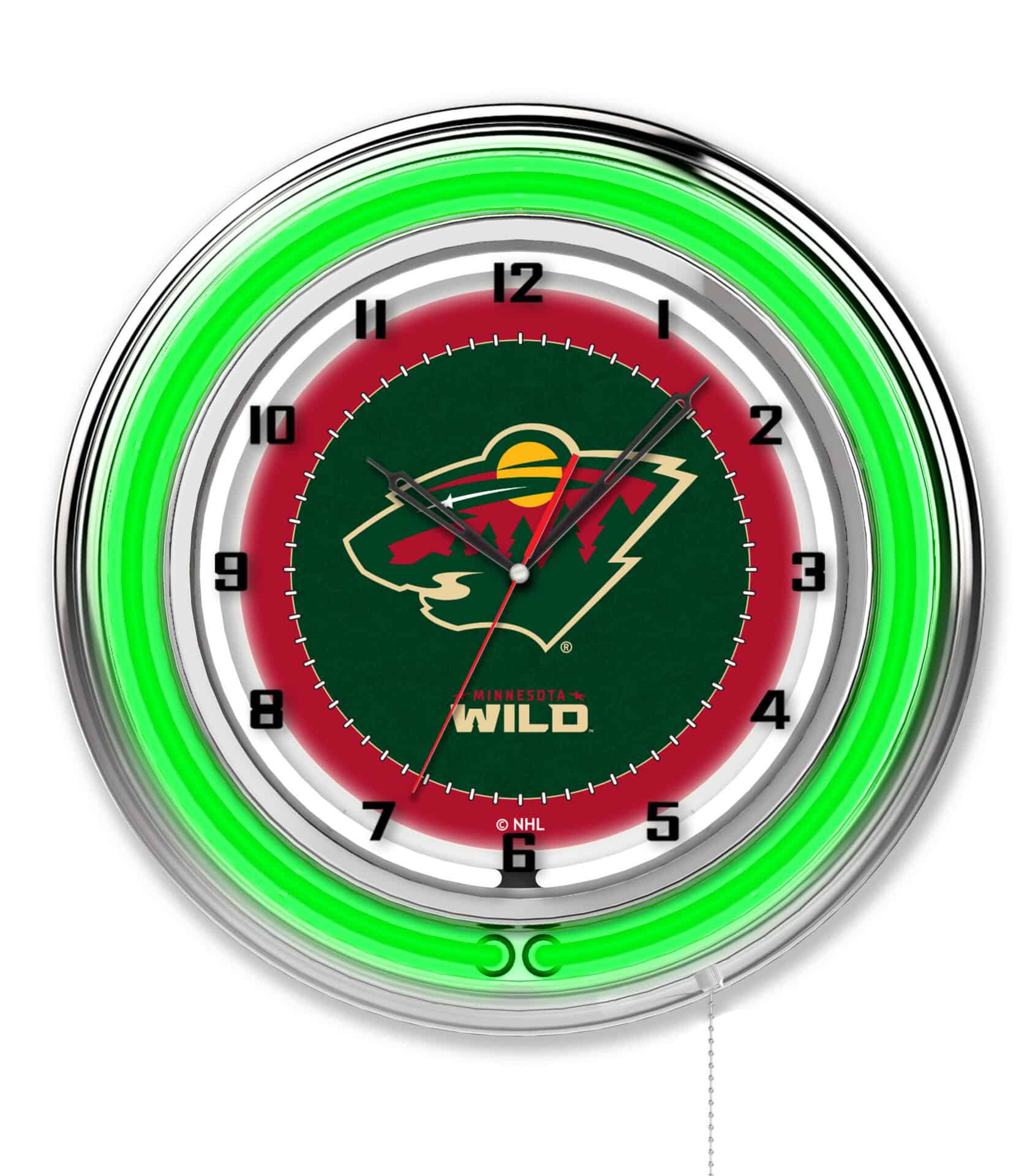 Minnesota Wild 19-Inch Neon Logo Clock in Chrome 1 Minnesota Wild 19-Inch Neon Logo Clock in Chrome