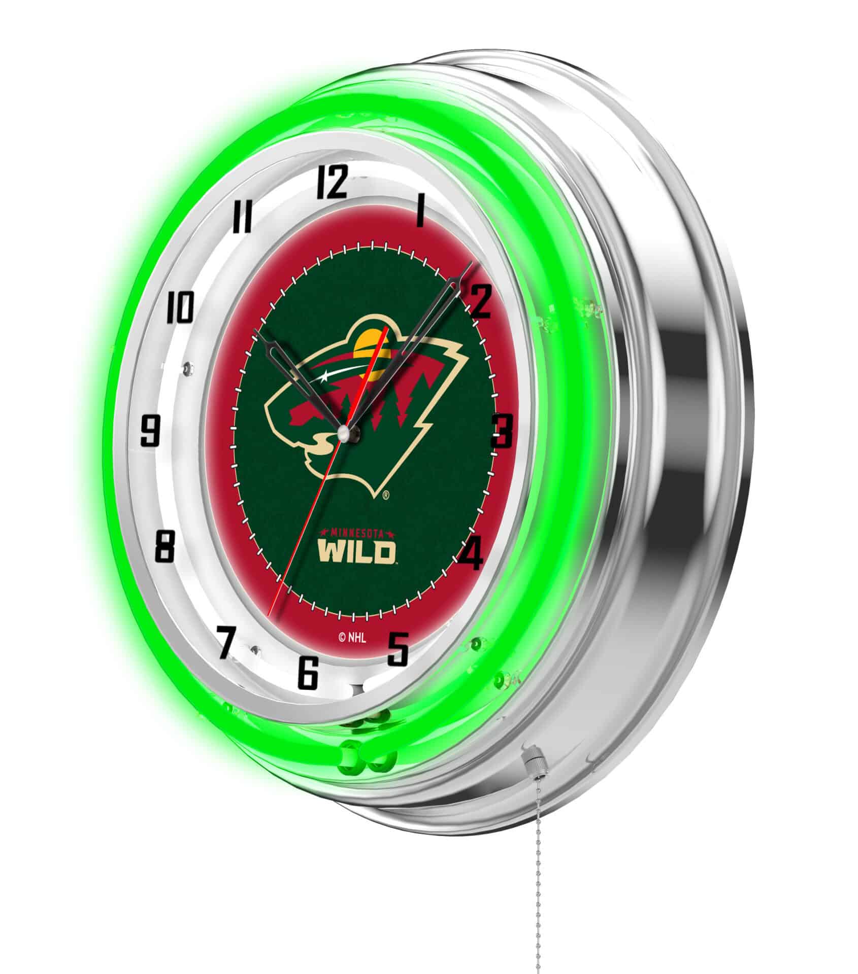 Minnesota Wild 19-Inch Neon Logo Clock in Chrome 2 Minnesota Wild 19-Inch Neon Logo Clock in Chrome - Image 2