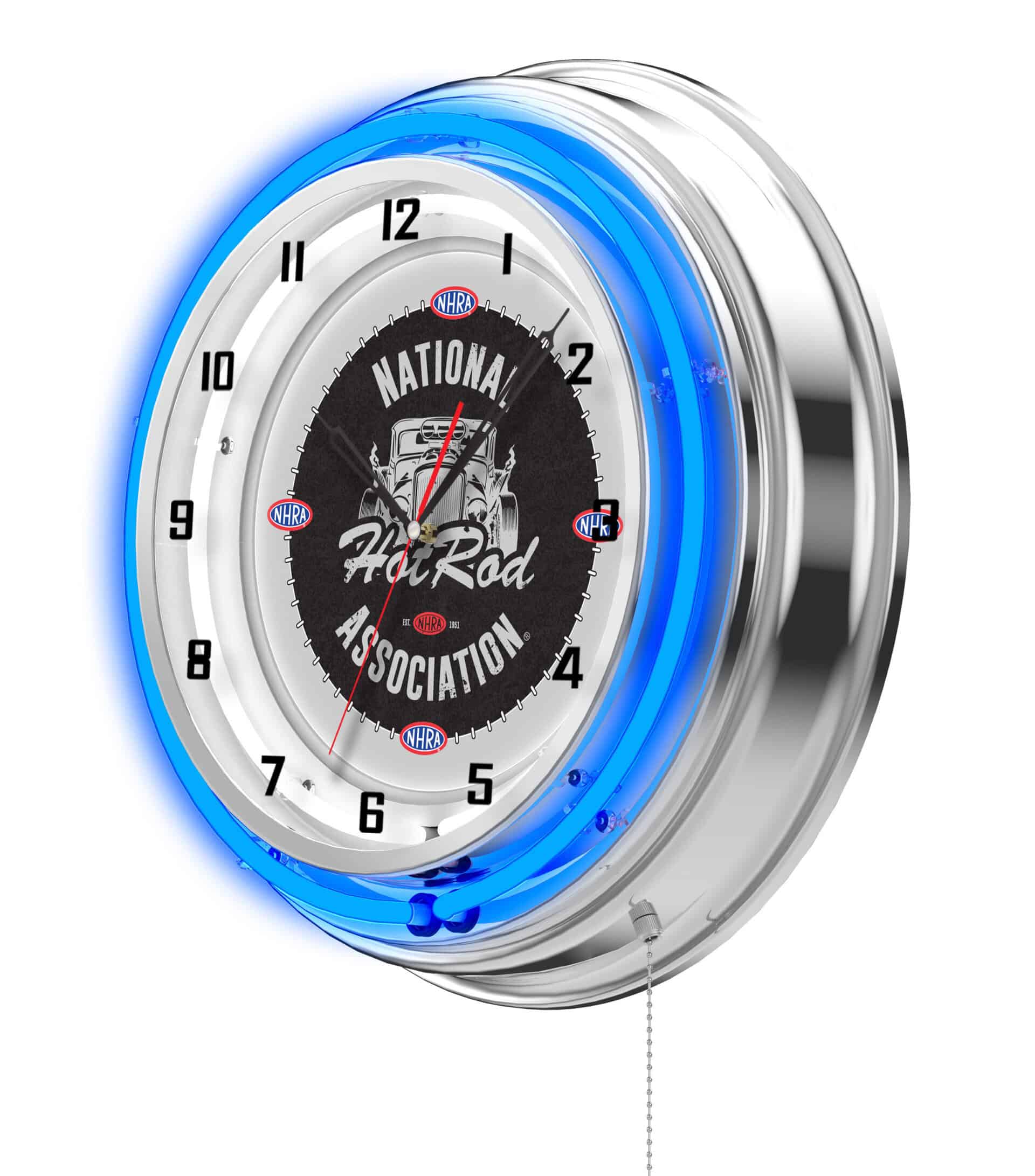 NHRA - Hot Rod (Blue Neon) 19-Inch Neon Logo Clock in Chrome 7 NHRA - Hot Rod (Blue Neon) 19-Inch Neon Logo Clock in Chrome