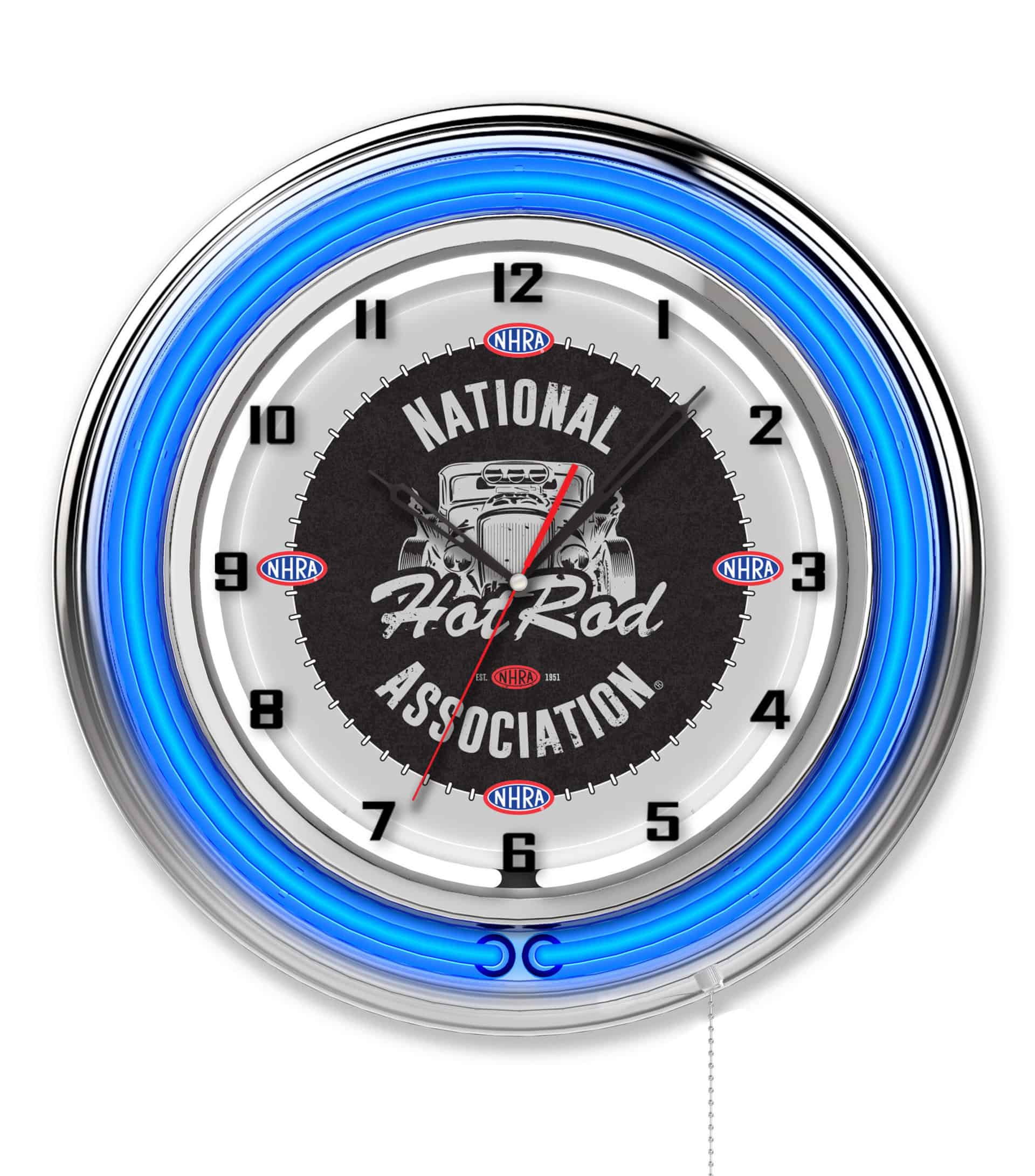 NHRA - Hot Rod (Blue Neon) 19-Inch Neon Logo Clock in Chrome 6 NHRA - Hot Rod (Blue Neon) 19-Inch Neon Logo Clock in Chrome