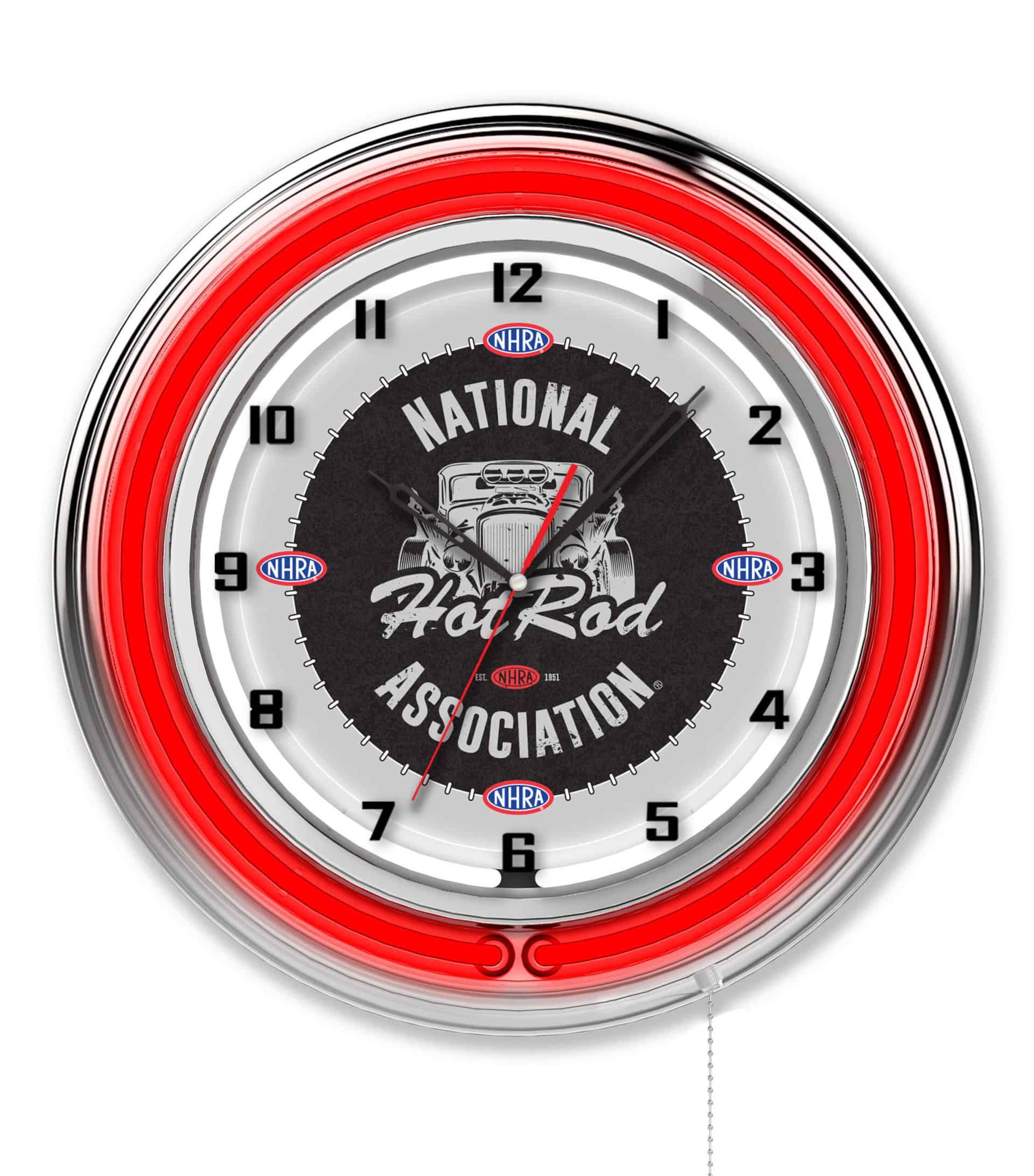 NHRA - Hot Rod (Red Neon) 19-Inch Neon Logo Clock in Chrome 6 NHRA - Hot Rod (Red Neon) 19-Inch Neon Logo Clock in Chrome