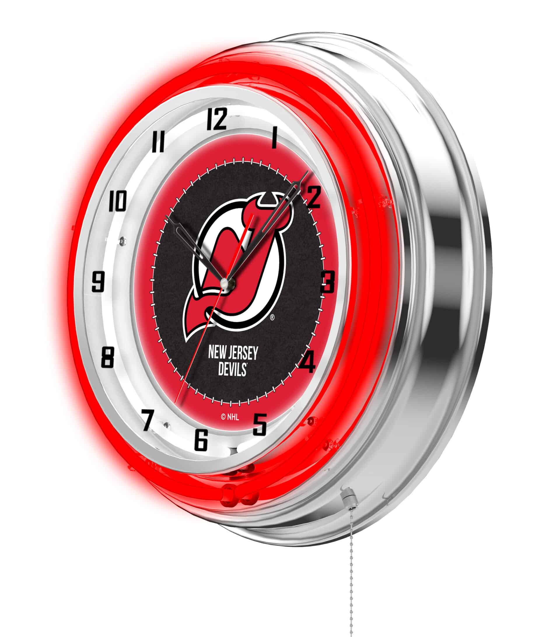 New Jersey Devils 19-Inch Neon Logo Clock in Chrome 7 New Jersey Devils 19-Inch Neon Logo Clock in Chrome