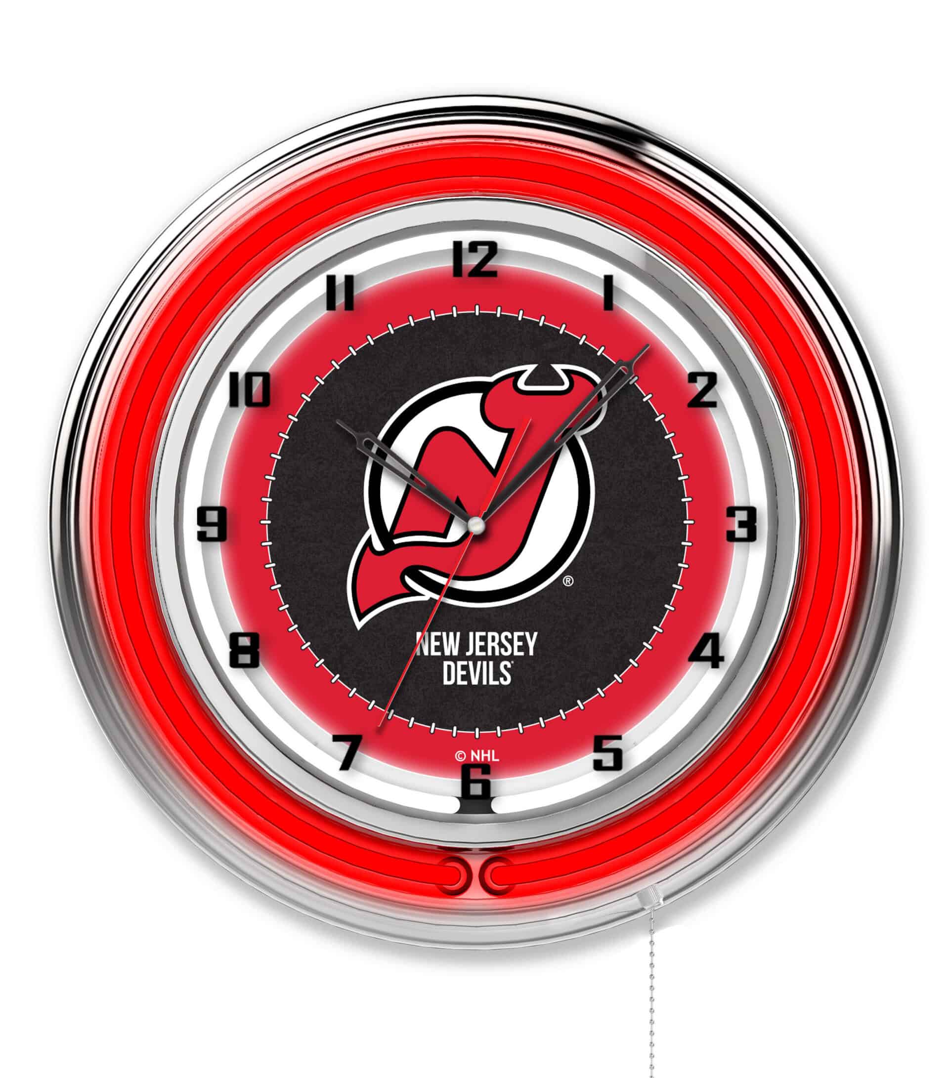 New Jersey Devils 19-Inch Neon Logo Clock in Chrome 6 New Jersey Devils 19-Inch Neon Logo Clock in Chrome