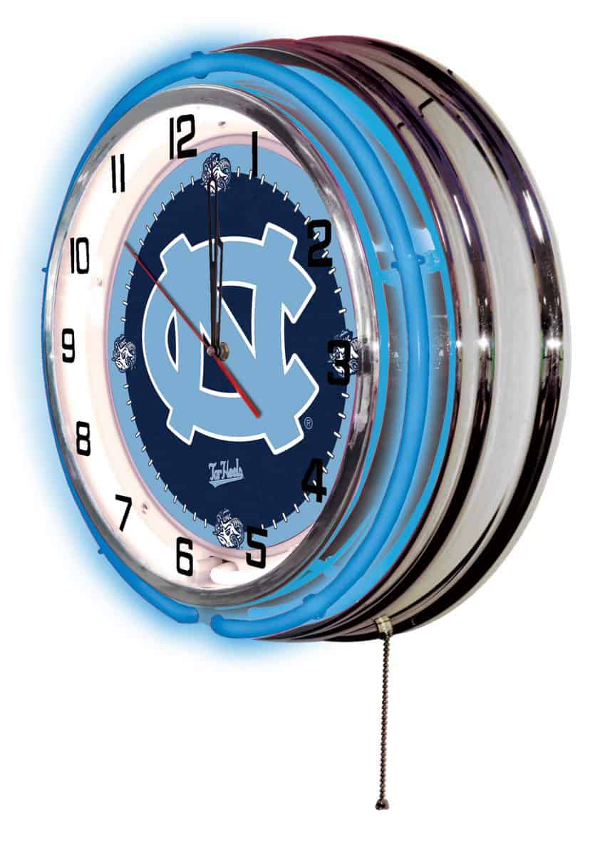 University of North Carolina 19-Inch Neon Logo Clock in Chrome 2 University of North Carolina 19-Inch Neon Logo Clock in Chrome - Image 2
