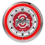 Ohio State University 19-Inch Neon Logo Clock in Chrome