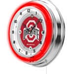 Ohio State University 19-Inch Neon Logo Clock in Chrome