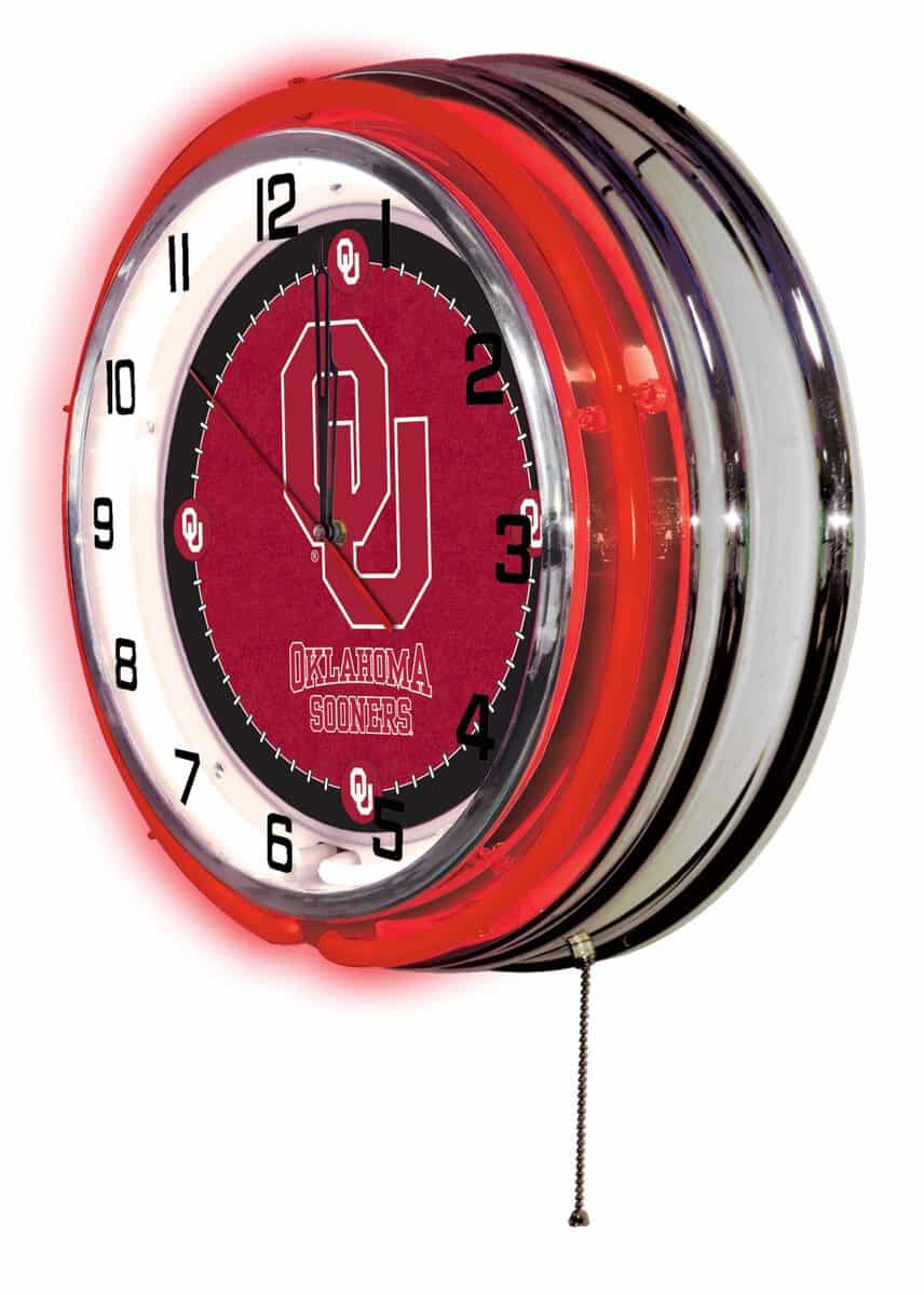 Oklahoma University 19-Inch Neon Logo Clock in Chrome 2 Oklahoma University 19-Inch Neon Logo Clock in Chrome - Image 2