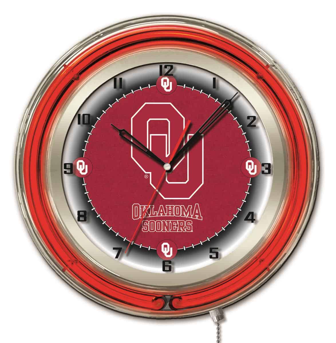 Oklahoma University 19-Inch Neon Logo Clock in Chrome 1 Oklahoma University 19-Inch Neon Logo Clock in Chrome