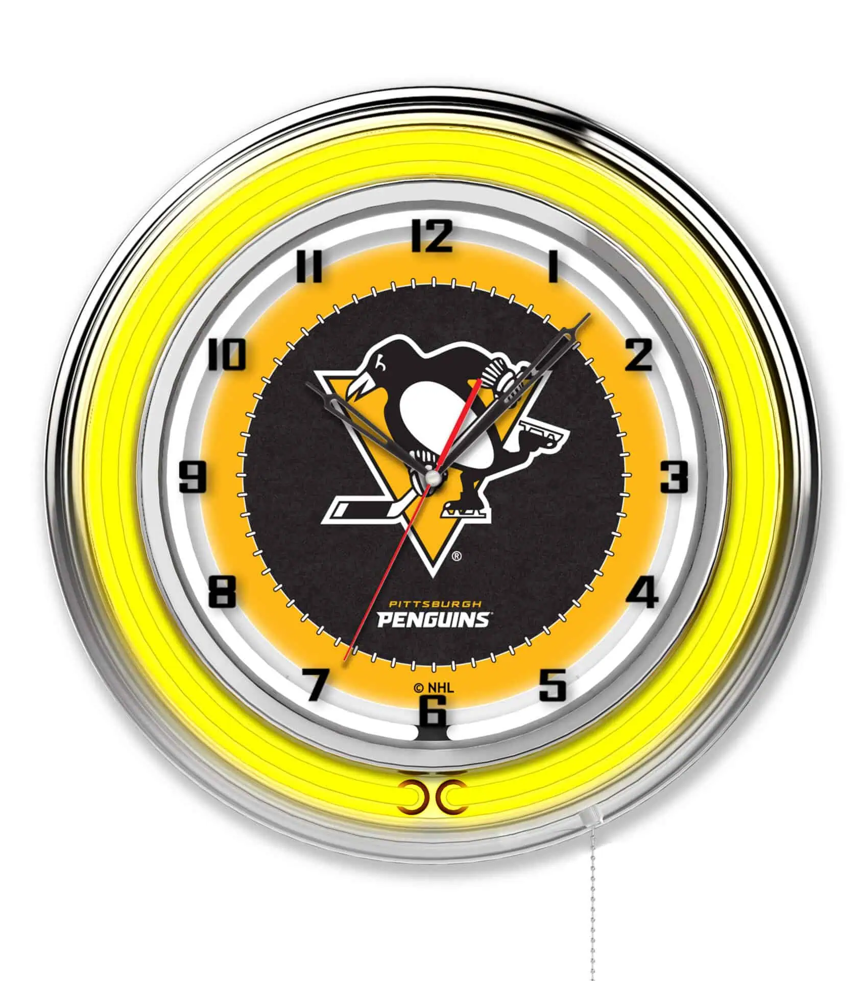 Pittsburgh Penguins 19-Inch Neon Logo Clock in Chrome 1 Pittsburgh Penguins 19-Inch Neon Logo Clock in Chrome