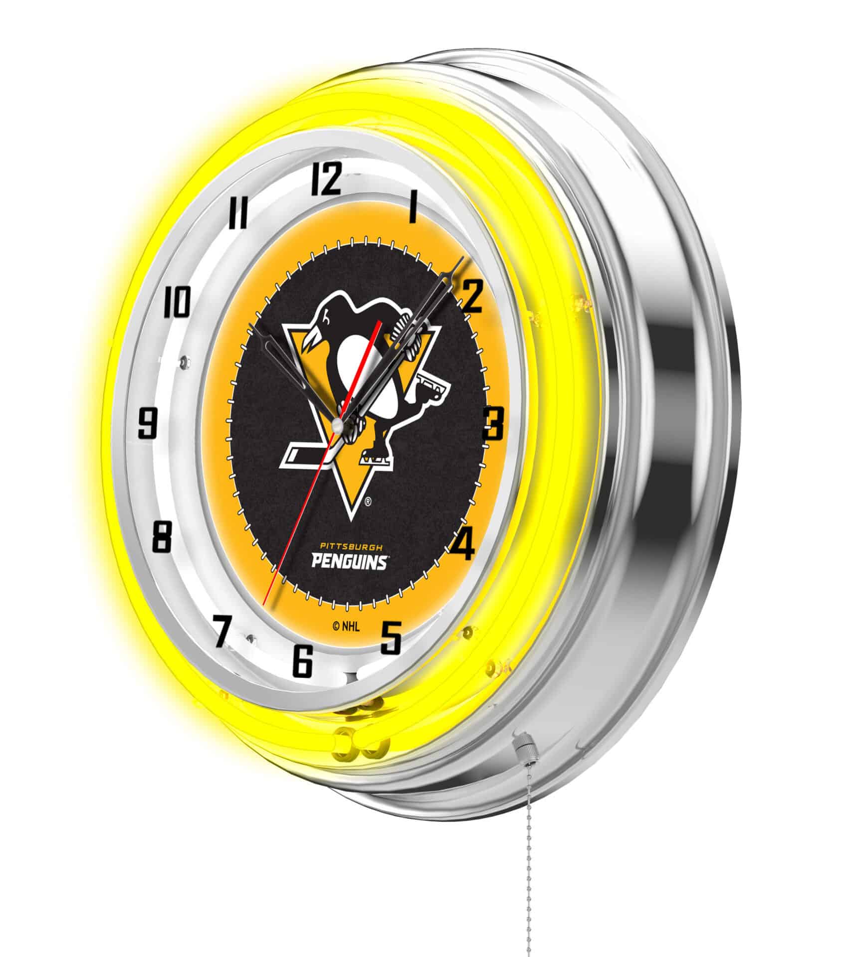 Pittsburgh Penguins 19-Inch Neon Logo Clock in Chrome 2 Pittsburgh Penguins 19-Inch Neon Logo Clock in Chrome - Image 2