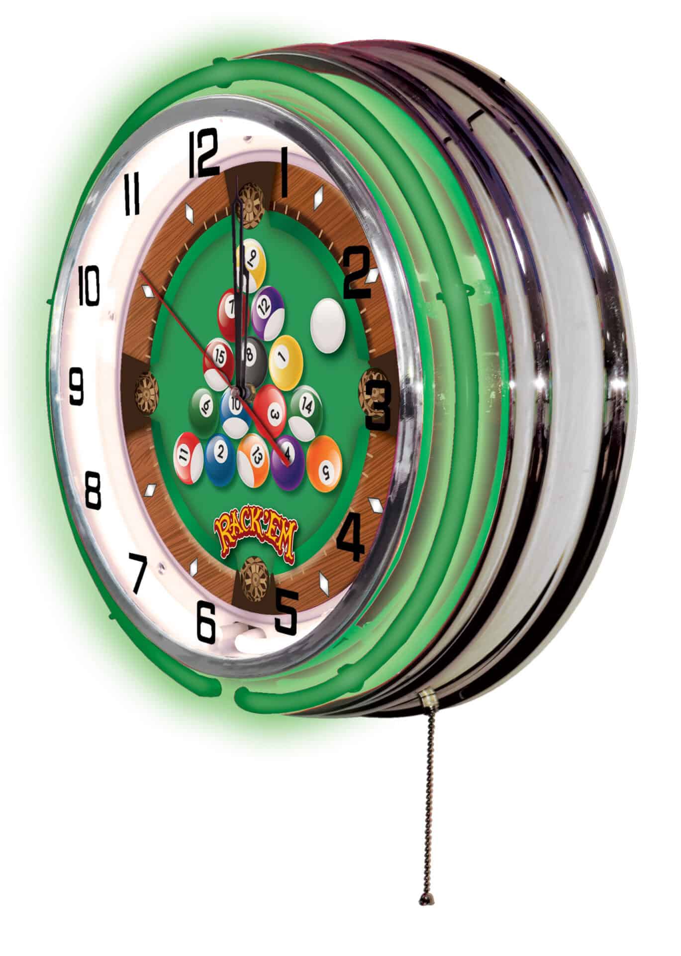 Rack Em 19-Inch Neon Logo Clock in Chrome 2 Rack Em 19-Inch Neon Logo Clock in Chrome - Image 2