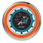 San Jose Sharks 19-Inch Neon Logo Clock in Chrome