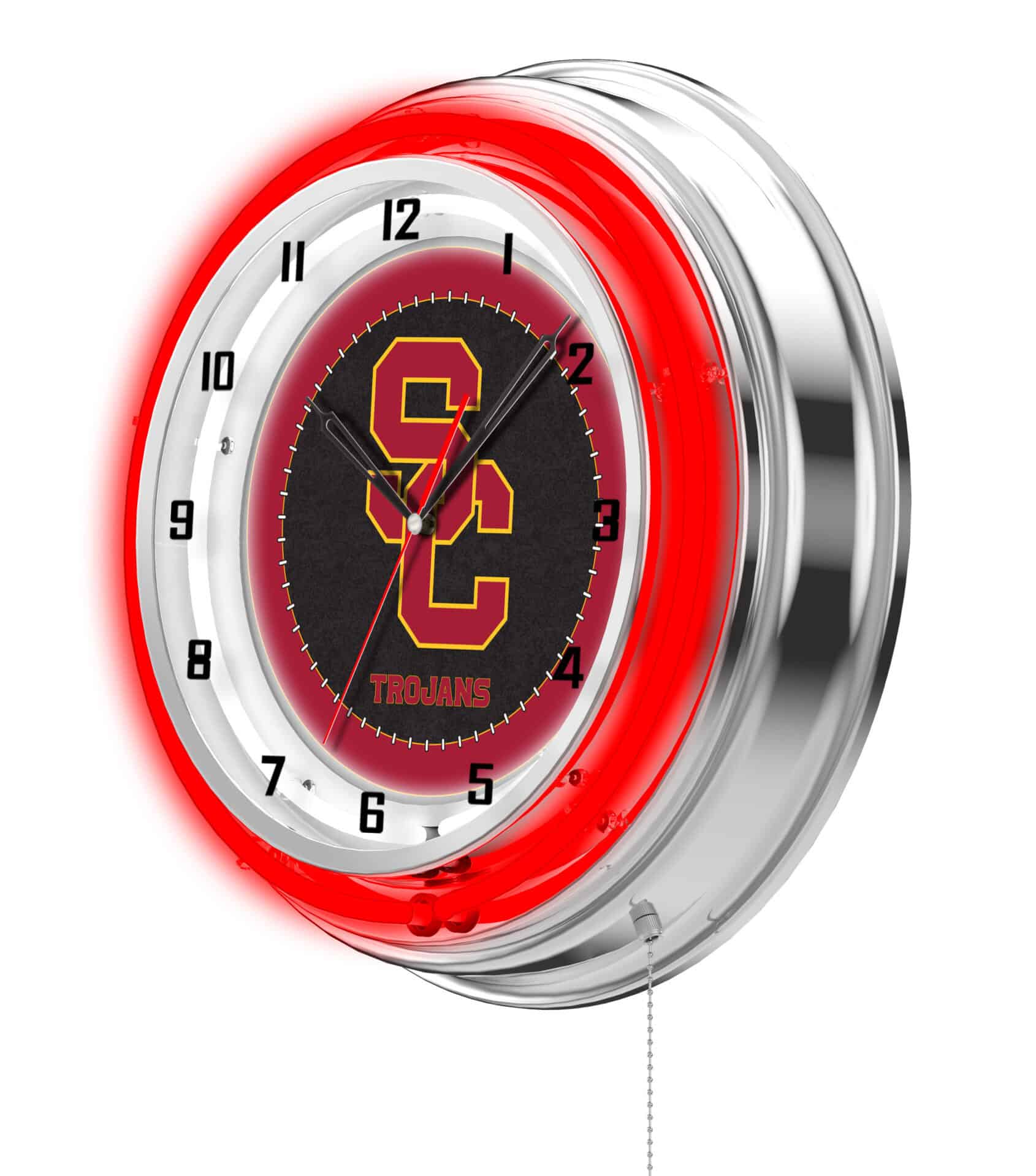 University of Southern California 19-Inch Neon Logo Clock in Chrome 2 University of Southern California 19-Inch Neon Logo Clock in Chrome - Image 2