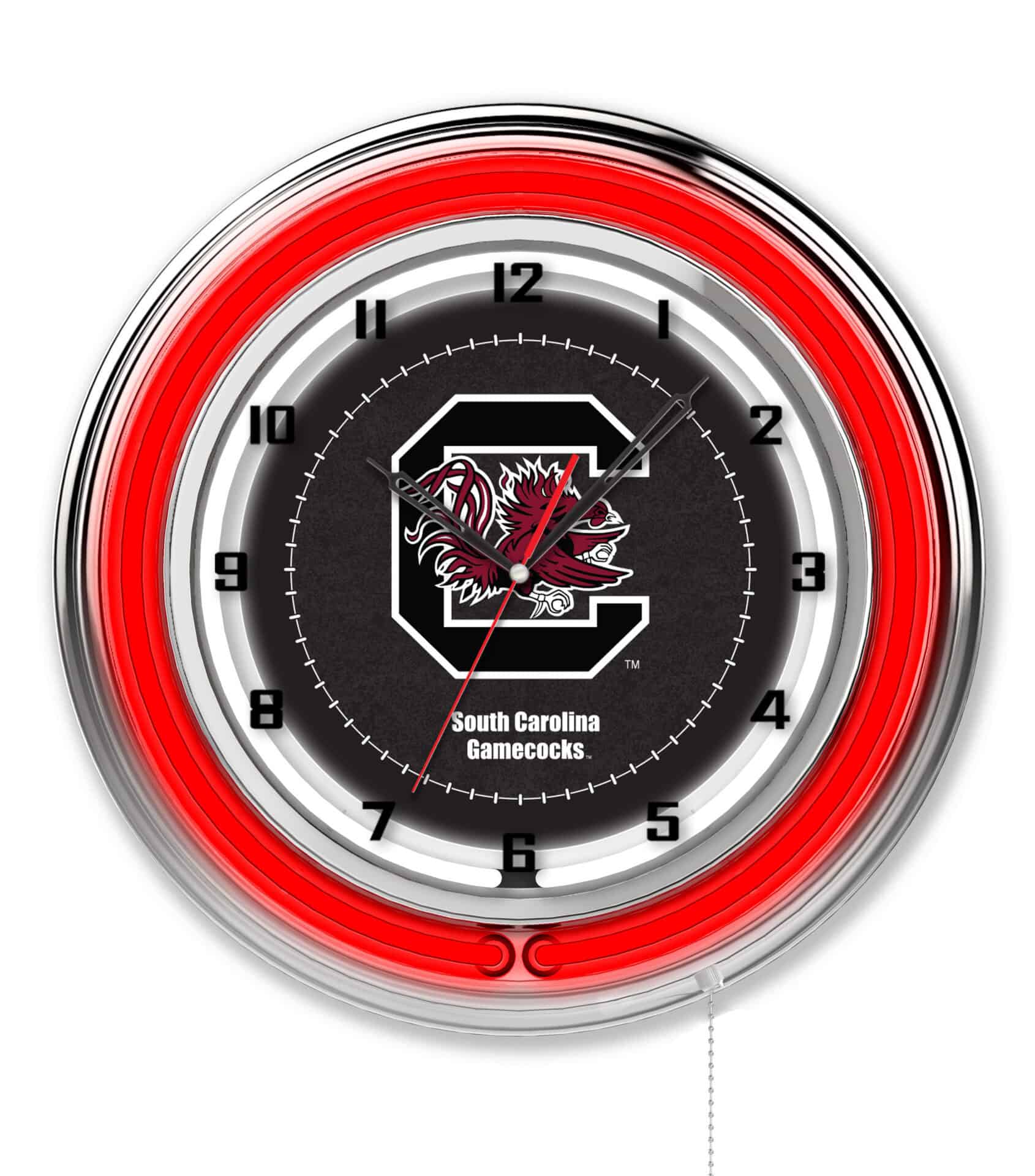 University of South Carolina 19-Inch Neon Logo Clock in Chrome 1 University of South Carolina 19-Inch Neon Logo Clock in Chrome