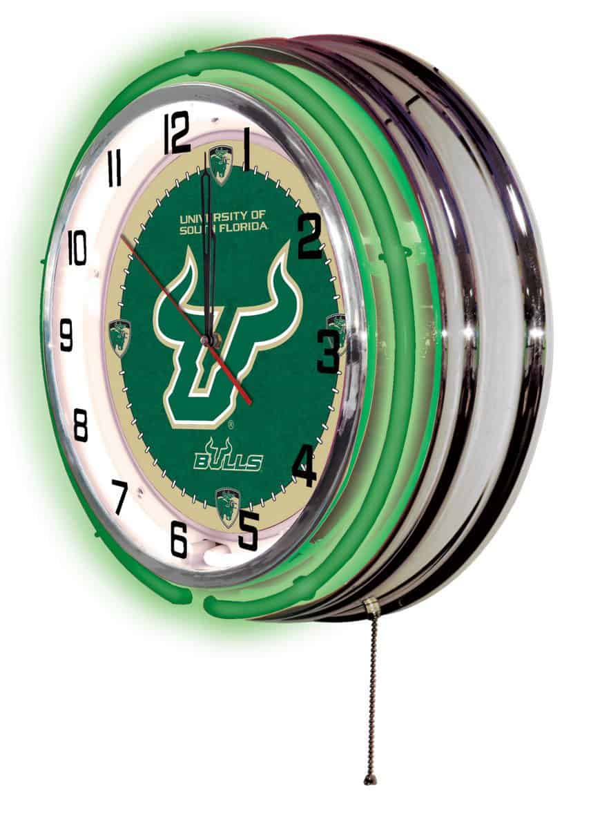 University of South Florida 19-Inch Neon Logo Clock in Chrome 2 University of South Florida 19-Inch Neon Logo Clock in Chrome - Image 2