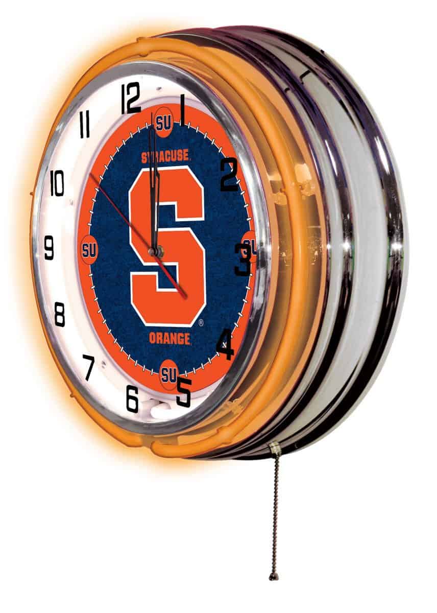 Syracuse University 19-Inch Neon Logo Clock in Chrome 2 Syracuse University 19-Inch Neon Logo Clock in Chrome - Image 2