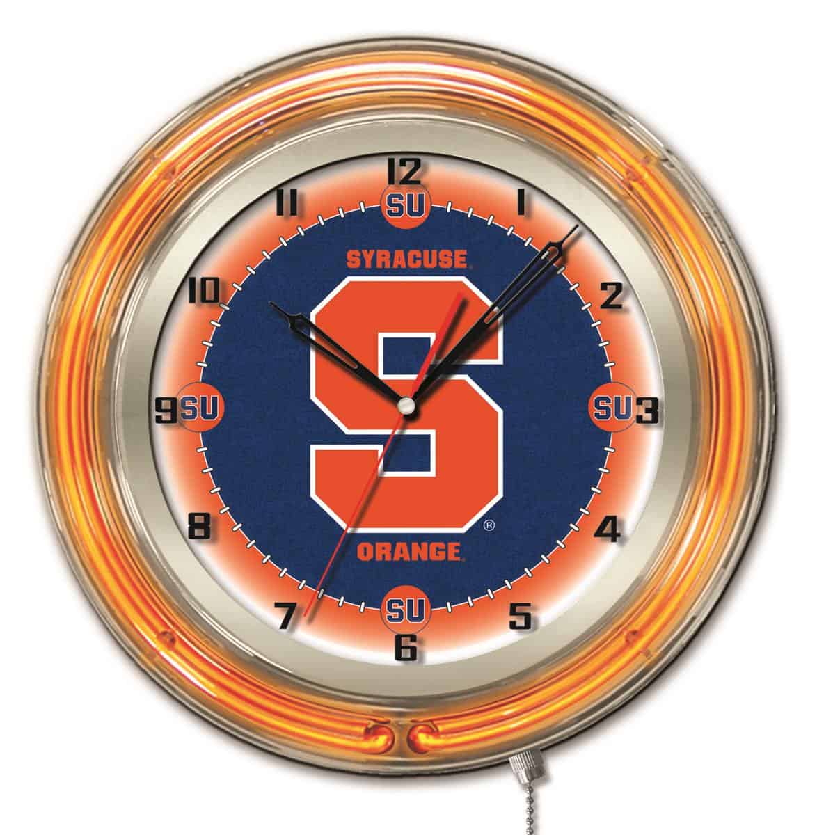 Syracuse University 19-Inch Neon Logo Clock in Chrome 1 Syracuse University 19-Inch Neon Logo Clock in Chrome