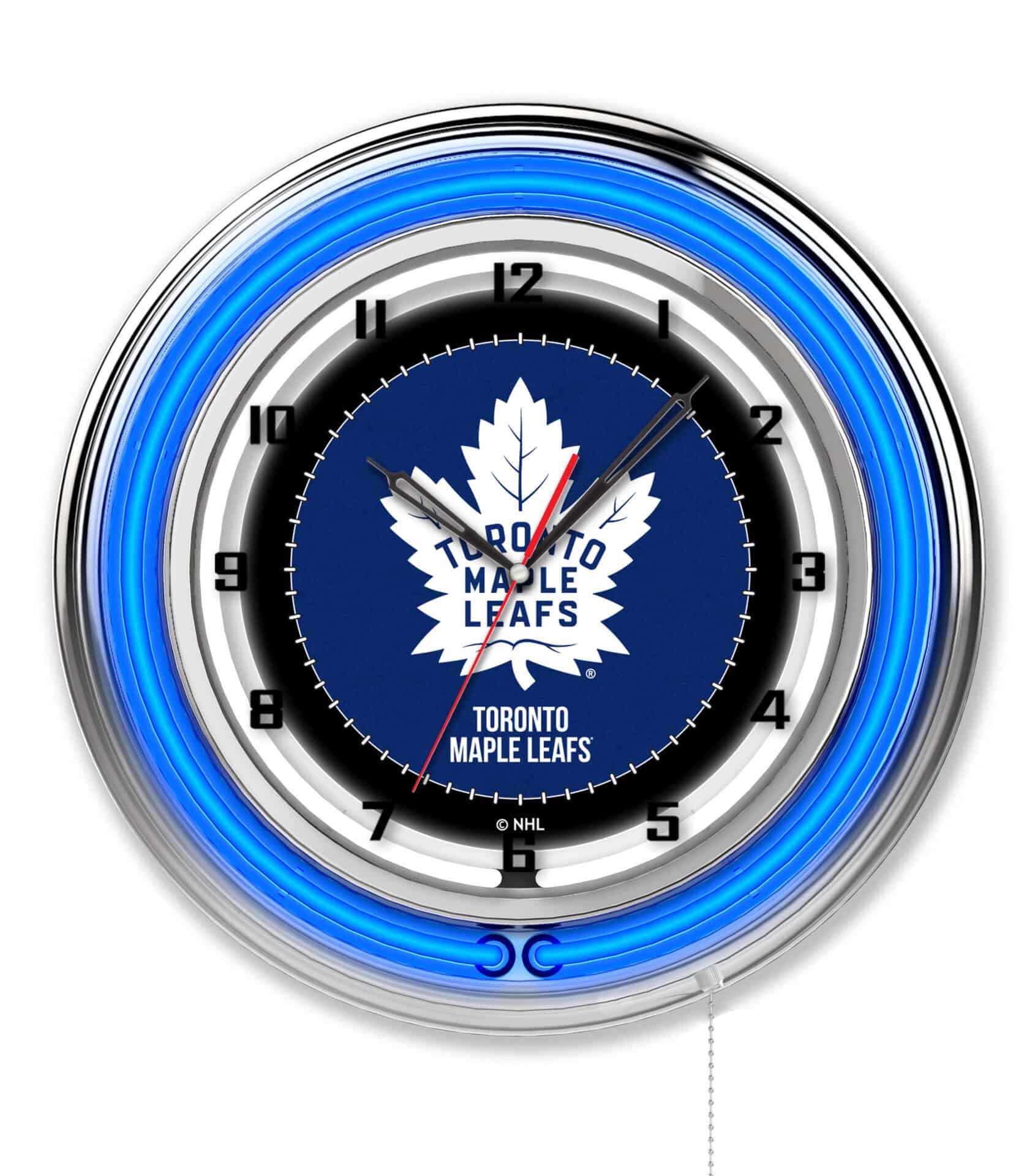 Toronto Maple Leafs 19-Inch Neon Logo Clock in Chrome 1 Toronto Maple Leafs 19-Inch Neon Logo Clock in Chrome