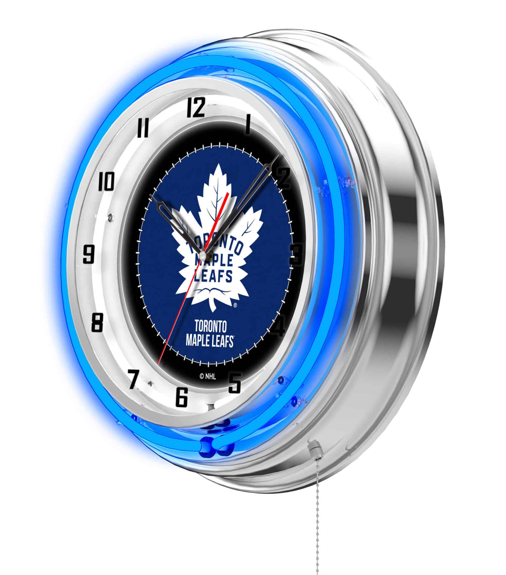 Toronto Maple Leafs 19-Inch Neon Logo Clock in Chrome 2 Toronto Maple Leafs 19-Inch Neon Logo Clock in Chrome - Image 2