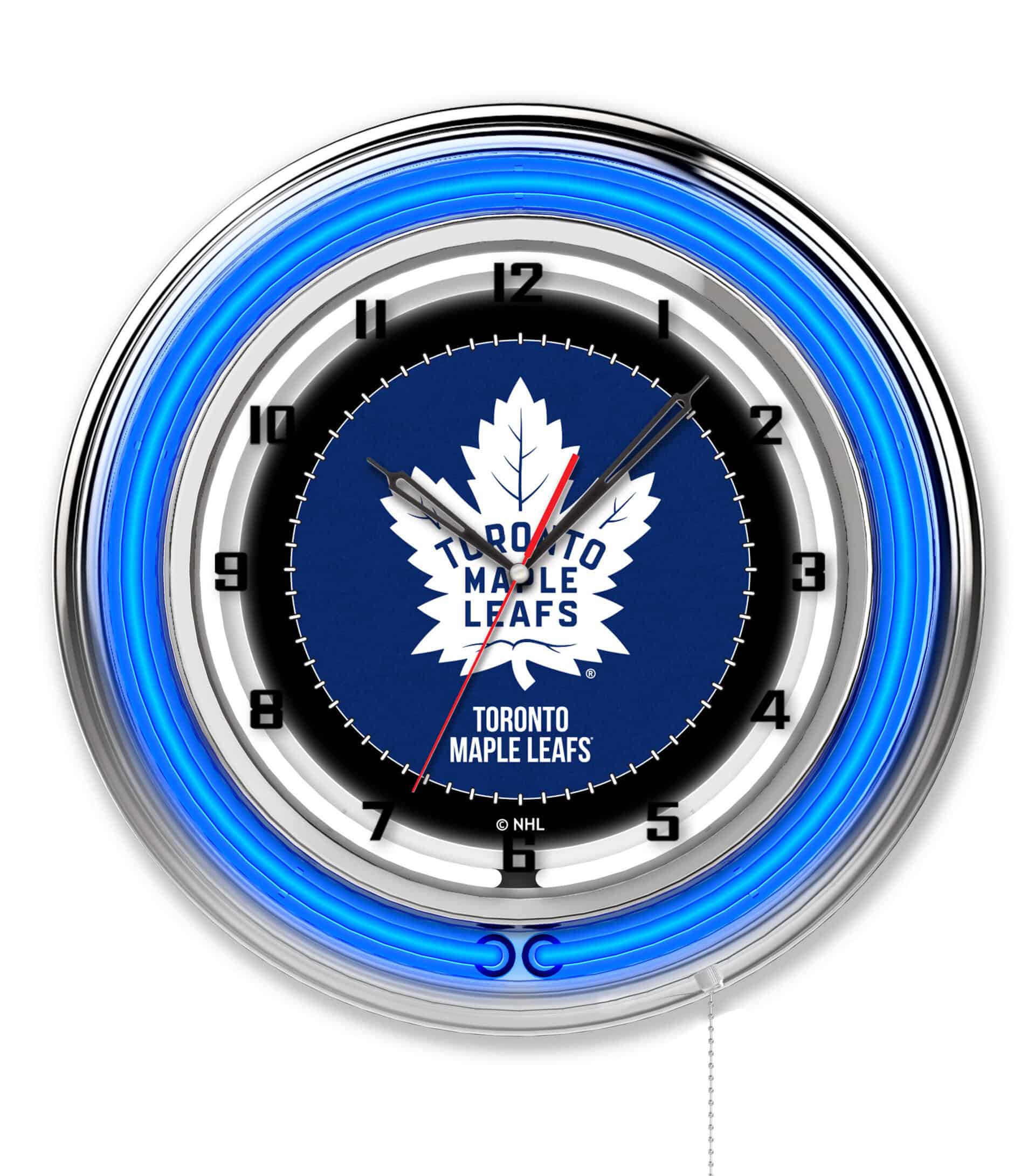 Toronto Maple Leafs 19-Inch Neon Logo Clock in Chrome 6 Toronto Maple Leafs 19-Inch Neon Logo Clock in Chrome