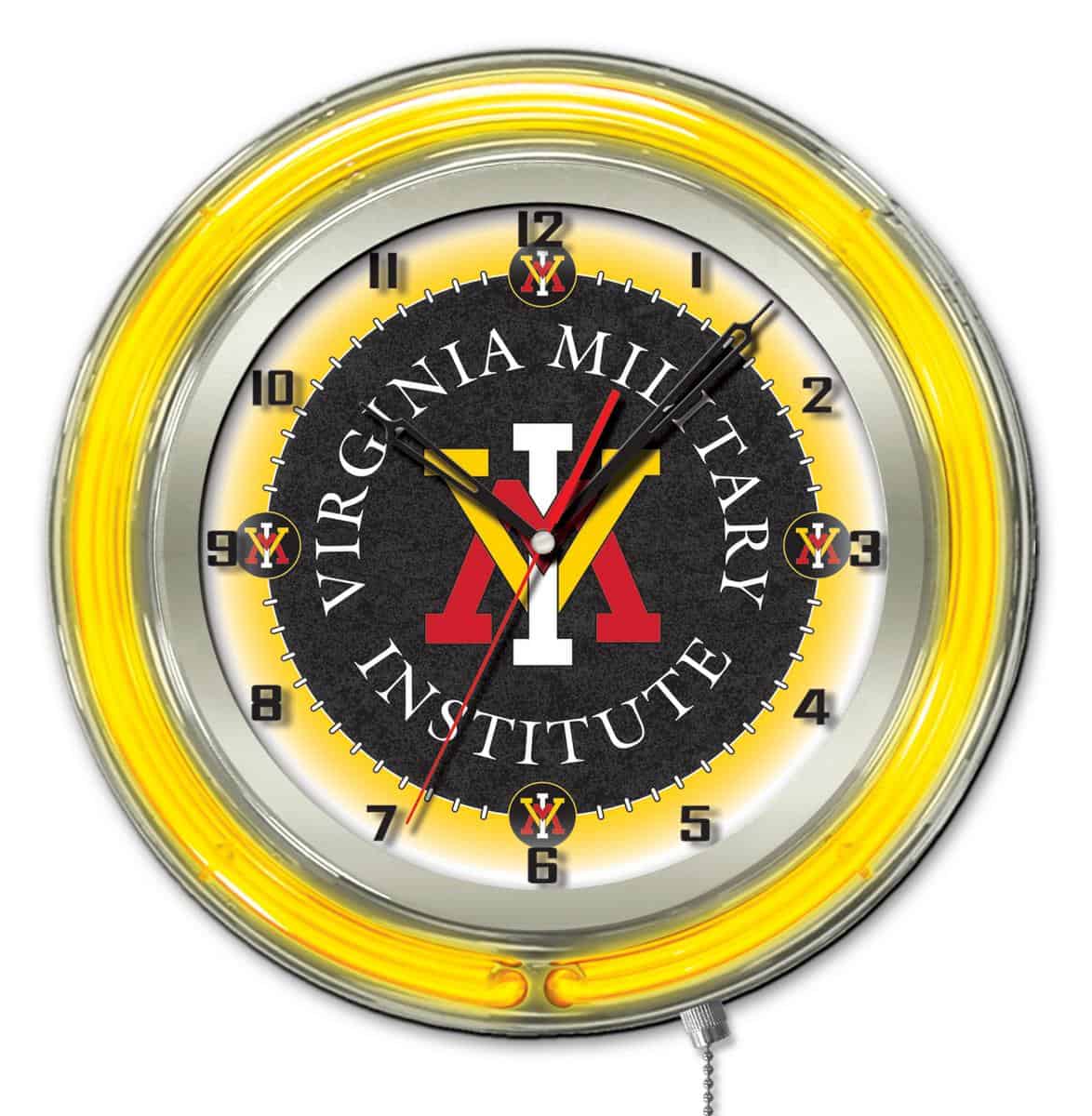 Virginia Military Institute 19-Inch Neon Logo Clock in Chrome 1 Virginia Military Institute 19-Inch Neon Logo Clock in Chrome