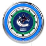 Vancouver Canucks 19-Inch Neon Logo Clock in Chrome