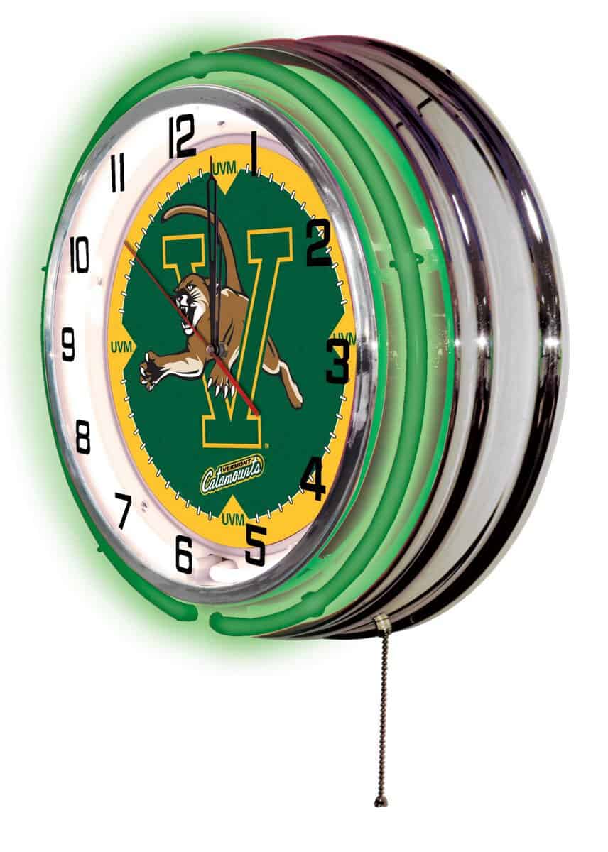 University of Vermont 19-Inch Neon Logo Clock in Chrome 2 University of Vermont 19-Inch Neon Logo Clock in Chrome - Image 2