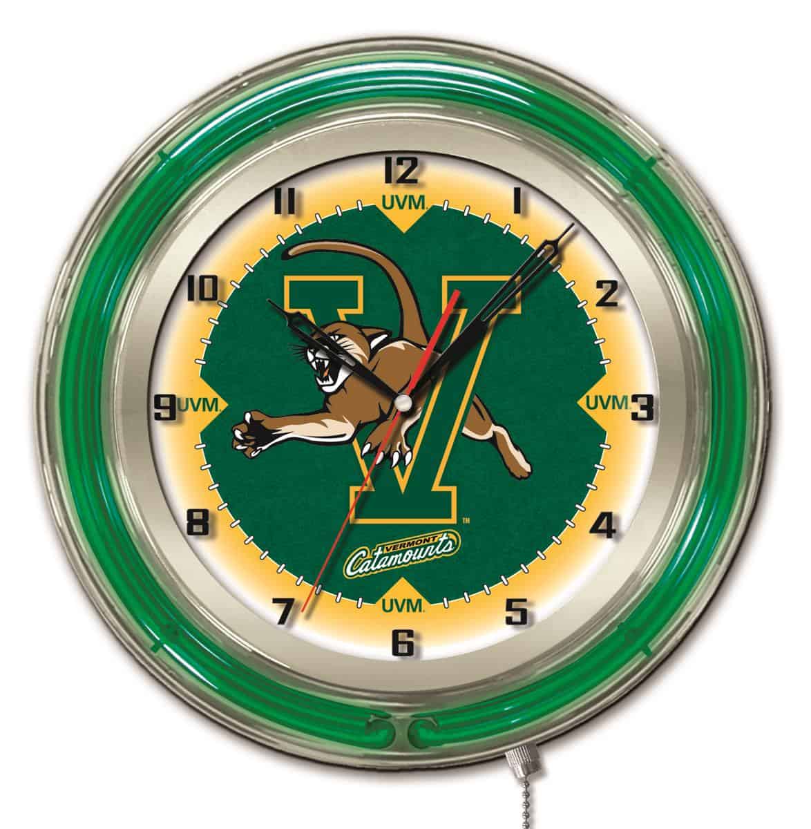 University of Vermont 19-Inch Neon Logo Clock in Chrome 1 University of Vermont 19-Inch Neon Logo Clock in Chrome