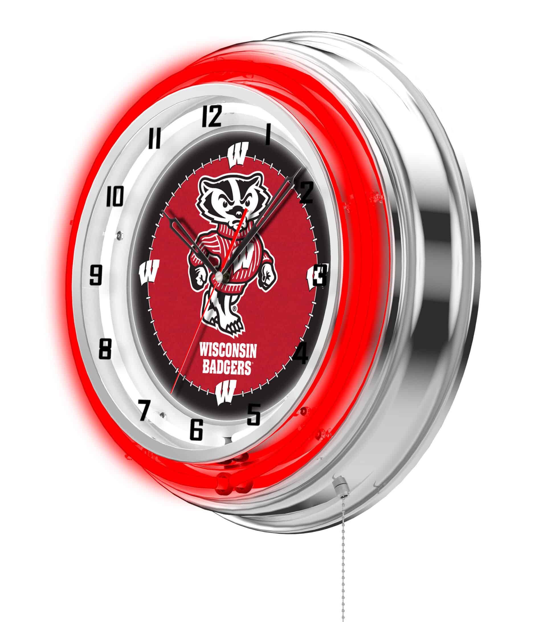 University of Wisconsin (Badger) 19-Inch Neon Logo Clock in Chrome 7 University of Wisconsin (Badger) 19-Inch Neon Logo Clock in Chrome