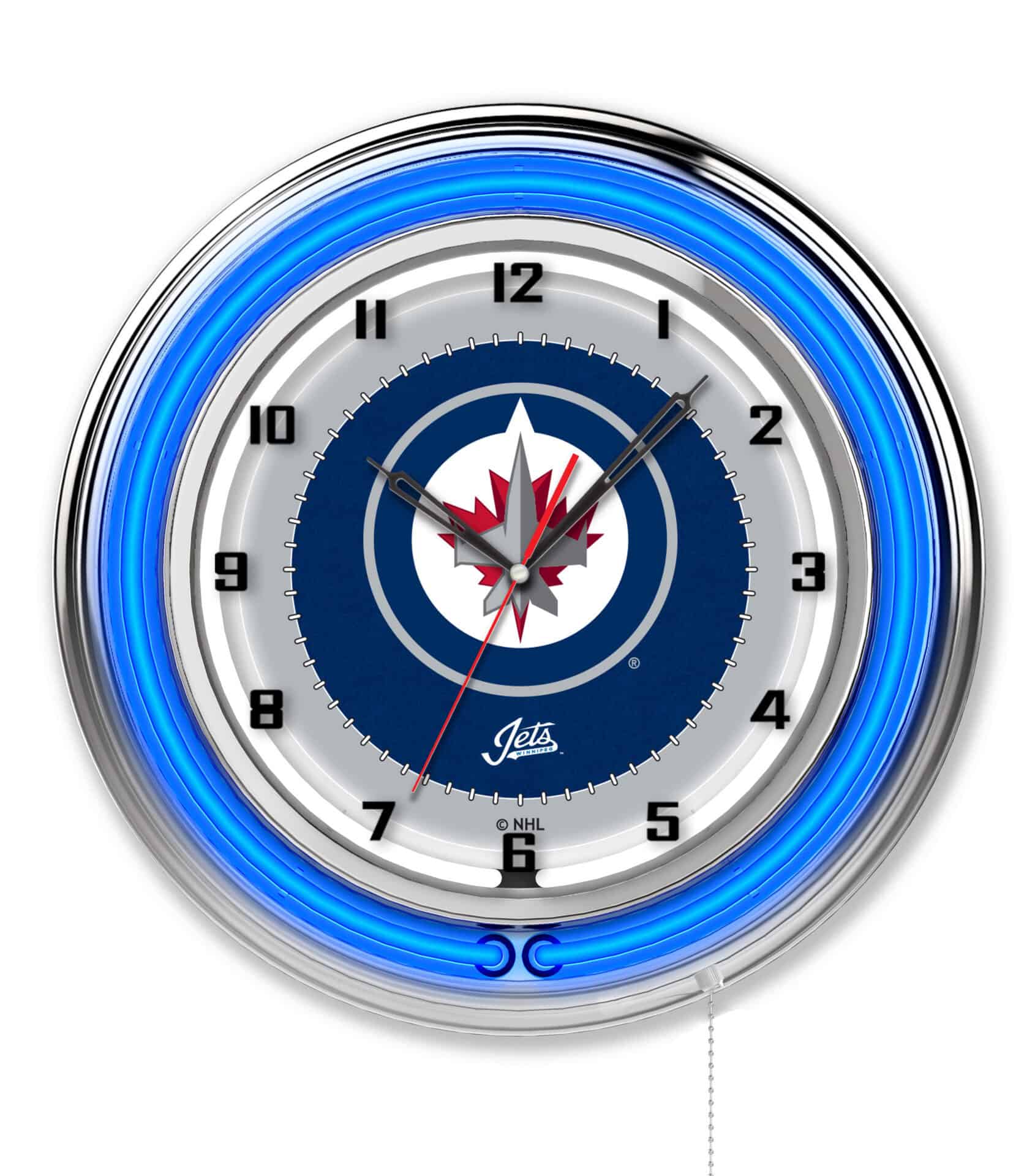 Winnipeg Jets 19-Inch Neon Logo Clock in Chrome 1 Winnipeg Jets 19-Inch Neon Logo Clock in Chrome