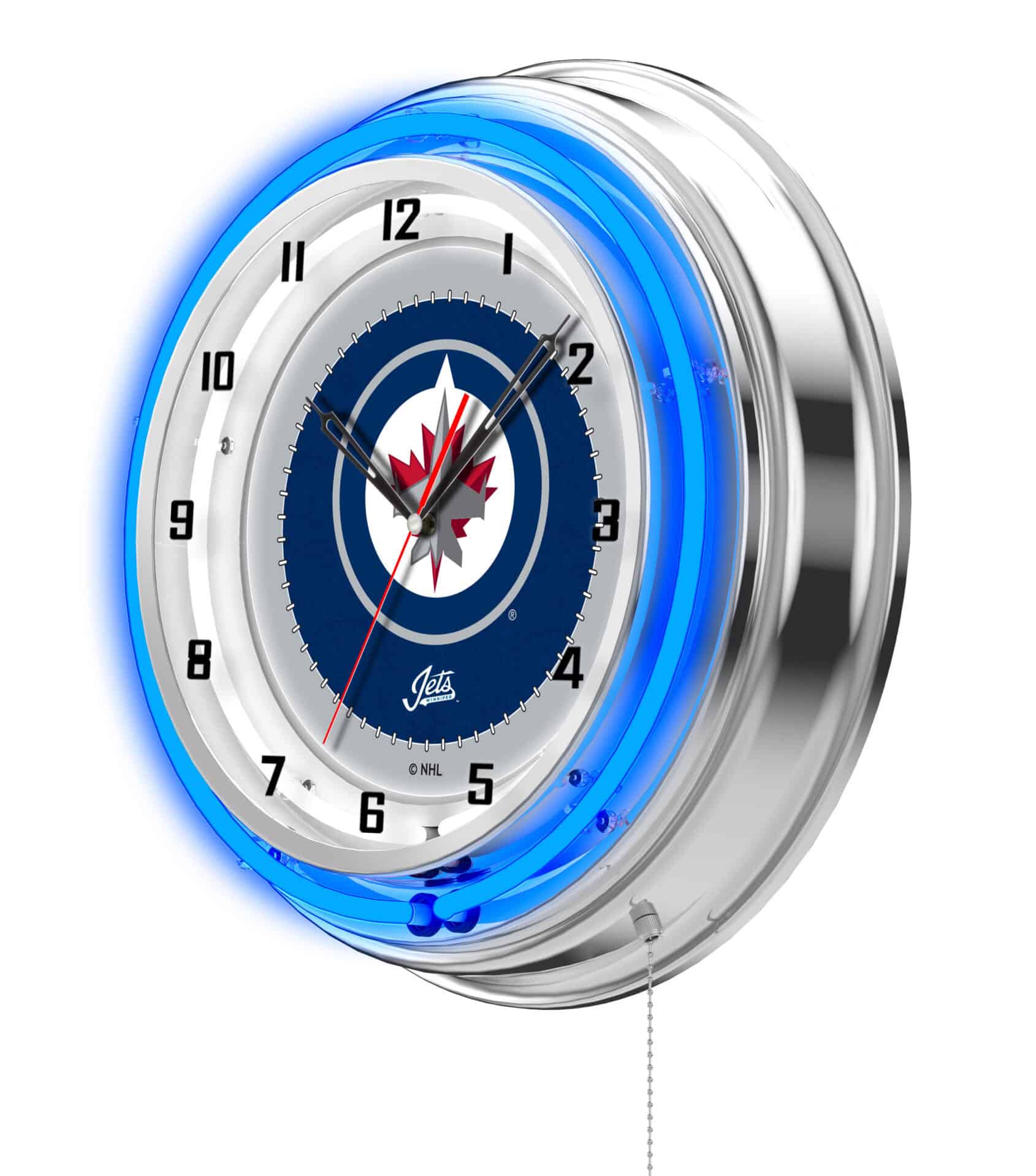 Winnipeg Jets 19-Inch Neon Logo Clock in Chrome 2 Winnipeg Jets 19-Inch Neon Logo Clock in Chrome - Image 2