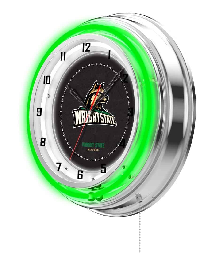 Wright State University 19-Inch Neon Logo Clock in Chrome 2 Wright State University 19-Inch Neon Logo Clock in Chrome - Image 2