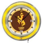 University of Wyoming 19-Inch Neon Logo Clock in Chrome