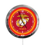 United States Marine Corps (Red/Yellow) 16-Inch LED Wall Clock in Chrome