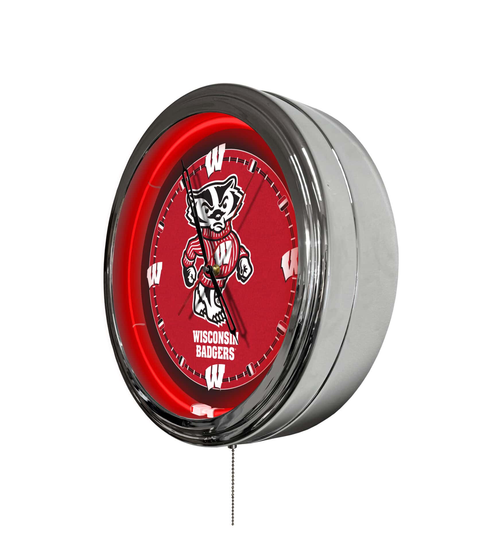 University of Wisconsin (Badger) 16-Inch LED Wall Clock in Chrome 2 University of Wisconsin (Badger) 16-Inch LED Wall Clock in Chrome - Image 2